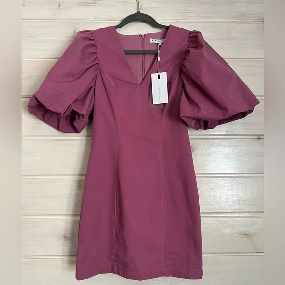 Anthropologie Endless Rose Puff Sleeve Mini Dress Mauve XS Dance Vaca cruise - Picture 4 of 13